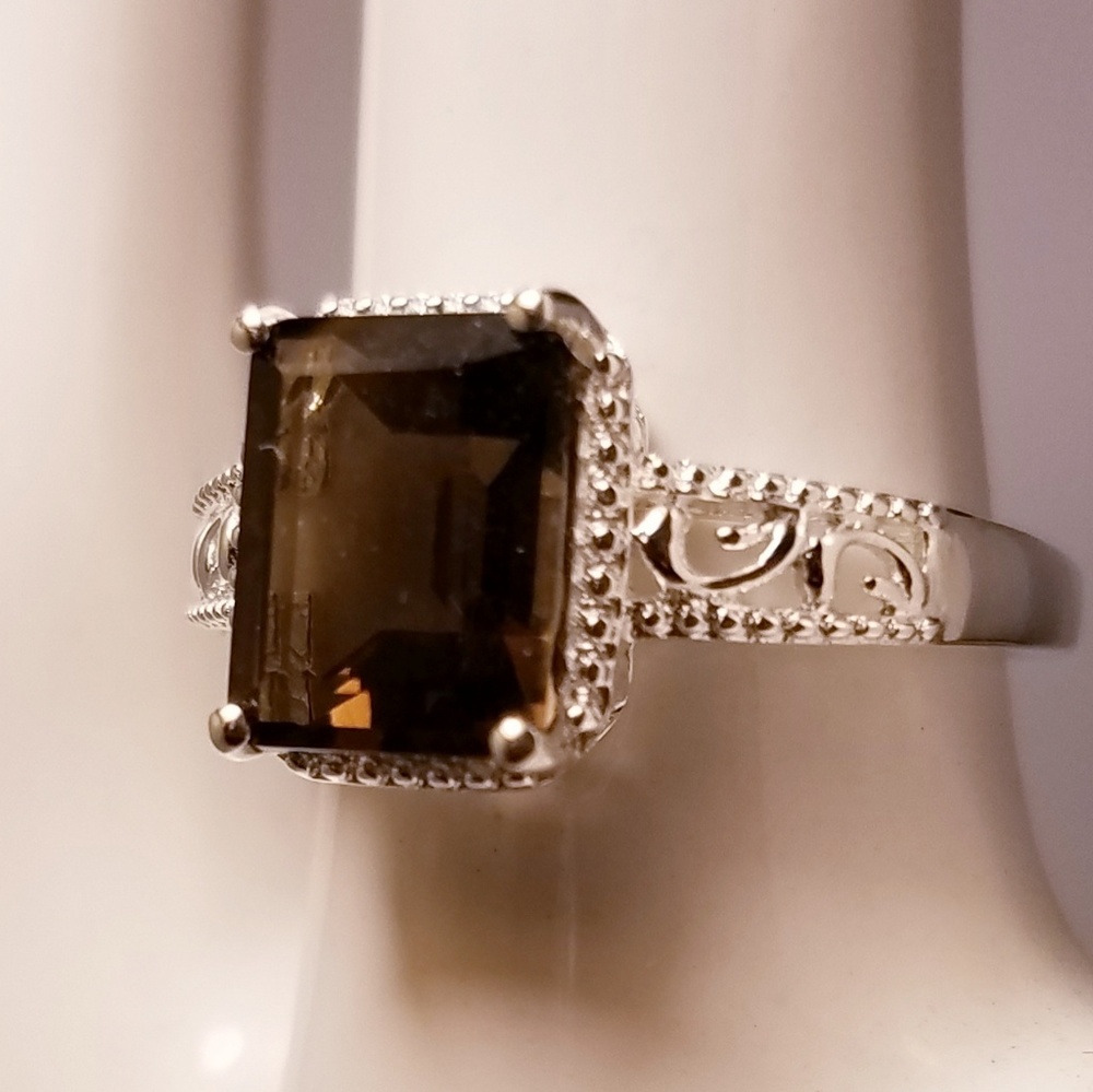 {925} natural smokey topaz ring